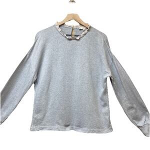 Loft Heather Grey Sweatshirt Pink Ruffle Collar Size M Cottagecore Feminine EUC